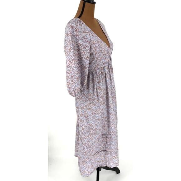 Madewell Floral Half Sleeve Midi Dress in Blue and Brown – Size Small NWOT - Picture 2 of 8
